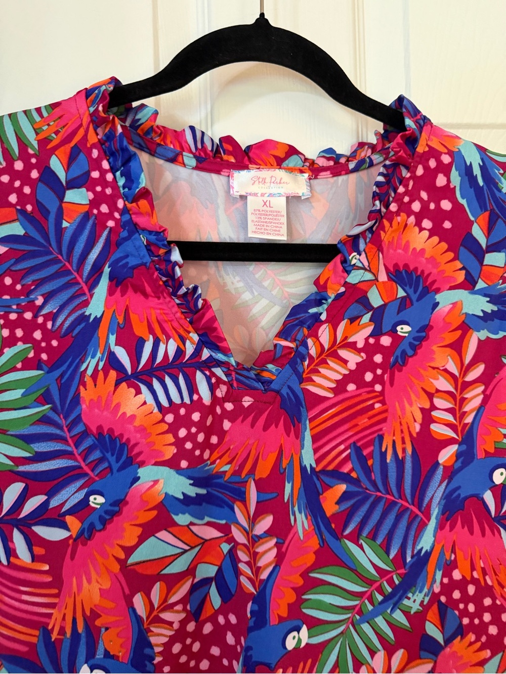 Tropical Sleeveless Shift Dress in Pink Orange & Blue with Pockets - Picture 3 of 7